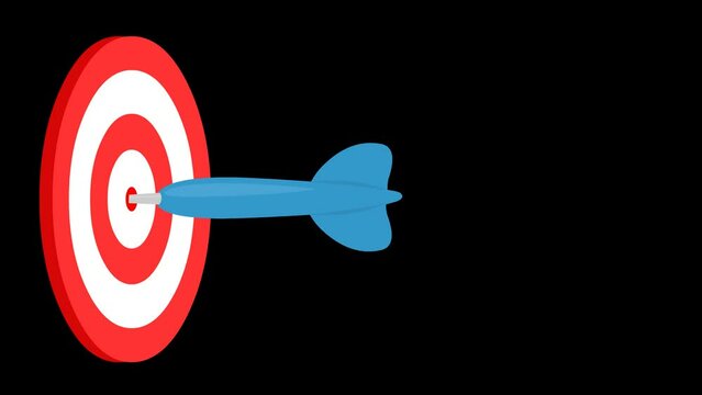 Loop animation of a blue dart thrown at a game board. On a transparent background (with zero alpha channel)