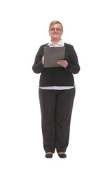 Portrait senior business women with clipboard and document in hands