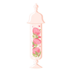 Beautiful romantic vector illustration of Glass jar and rose flowers. Happy Valentines day. Perfect for romantic greeting cards, wedding invitations and summer backgrounds, home decorate