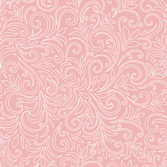 Elegant seamless pattern with leaves and curls. Luxury floral background. Vector illustration.