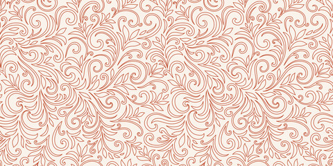 Elegant seamless pattern with leaves and curls. Luxury floral background. Vector illustration.