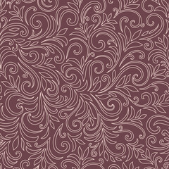 Elegant seamless pattern with leaves and curls. Luxury floral background. Vector illustration.