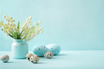 colorful easter eggs and spring flowers - 484052003