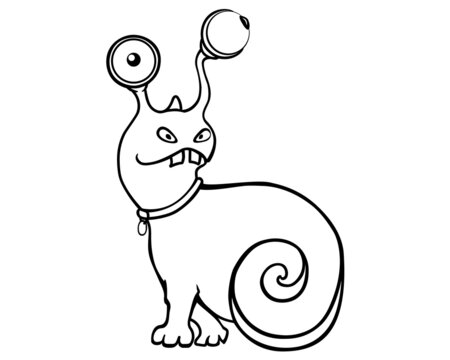 Cute Eyed funny fantastic monster alien - vector linear picture for coloring. Outline. Creature with big eyes, legs and tentacles for coloring book