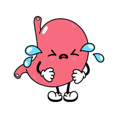 Cute funny crying sad stomach character. Vector hand drawn traditional cartoon vintage, retro, kawaii character illustration icon. Isolated on white background. Cry stomach character concept