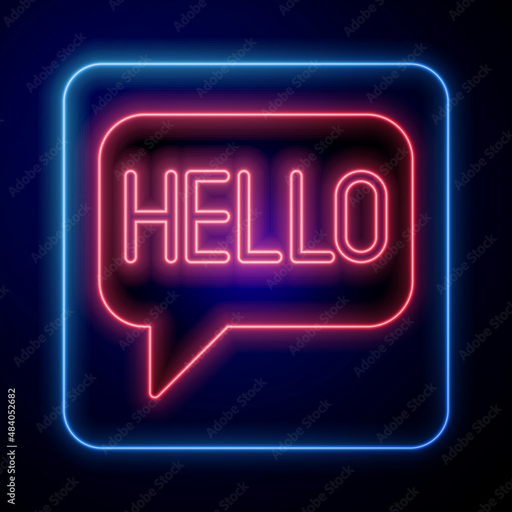 Poster glowing neon hello in different languages icon isolated on black background. speech bubbles. vector