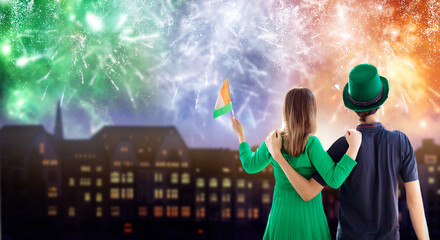 St Patrick day fireworks. Irish party.