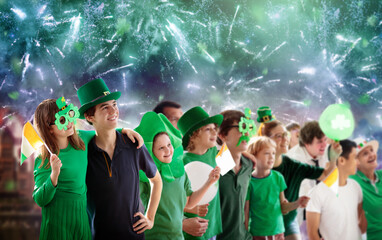 St Patrick day fireworks. Irish party.