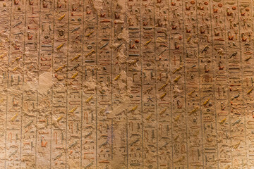 Obraz premium Hieroglyphs in the Ramesses III tomb at the Valley of the Kings at the Theban Necropolis, Egypt