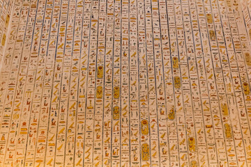 Hieroglyphs in Ramesses IV tomb in the Valley of the Kings at the Theban Necropolis, Egypt