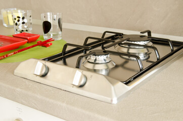 Two-burner gas cooker built into the countertop