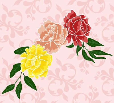 Illustrazione carta da parati con tre rose fresche