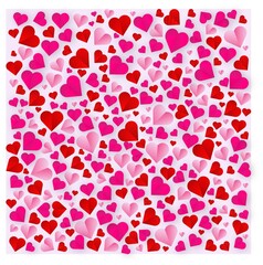 Red, pink-pink hearts highlighted on a white background. Vector illustration. For Valentine's Day design