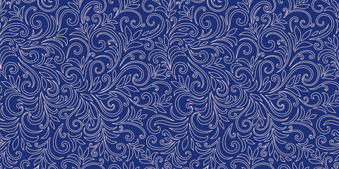 Elegant seamless pattern with leaves and curls. Luxury floral background. Vector illustration.