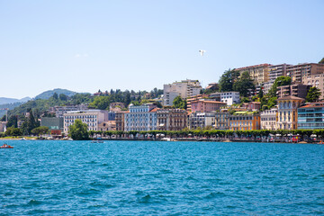Lugano waterfront promenade; Lake Lugano; a quaint seaside town with Italian influence; Switzerland