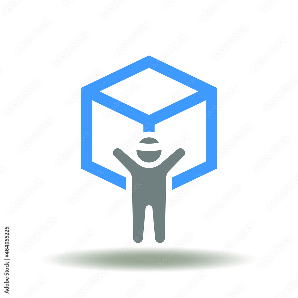Aufkleber vector illustration of 3d cube and man with vr glasses. icon of metaverse. symbol of meta universe. 