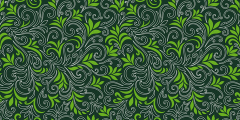 Fototapeta na wymiar Elegant seamless pattern with leaves and curls. Luxury floral background. Vector illustration.