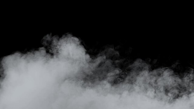 Abstract white smoke in slow motion. Smoke, Cloud of cold fog in light spot background. Light, white, fog, cloud, black background, 4k, ice smoke cloud. Floating fog.	