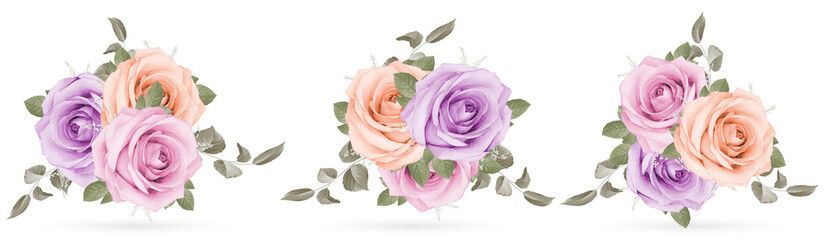  Collection of rose bouquet watercolor isolated on white background