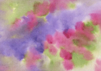 Watercolor abstract Background. Violet, red and green blots. Multicolor Background