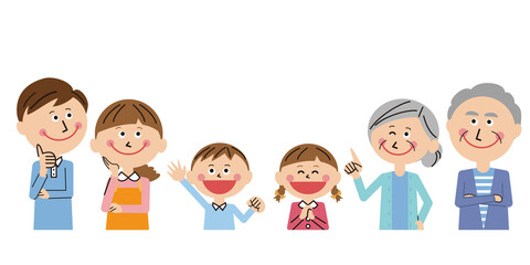 ポップな3世代家族　上を見上げて笑顔