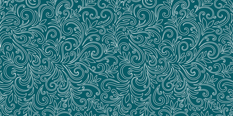 Elegant seamless pattern with leaves and curls. Luxury floral background. Vector illustration.