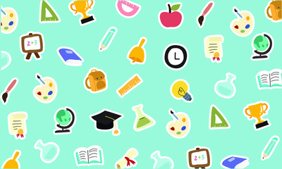 set of educational objects arranged for the background pattern. simple doodle illustrations in cute and funny vector illustration graphics.
