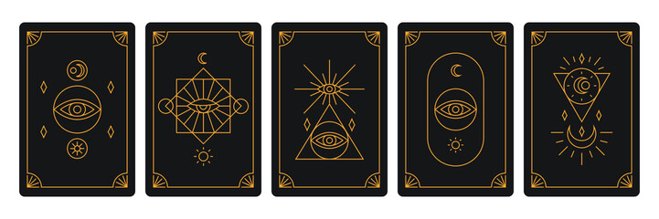 set of tarot cards illustrated in dark color. magical occult objects illustration for print, poster, and element decoration. - obrazy, fototapety, plakaty