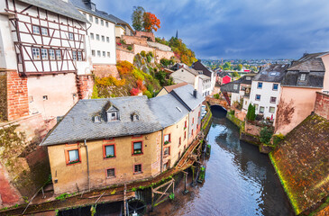 Saarburg, Germany - Old town and Leuk River, autumn.