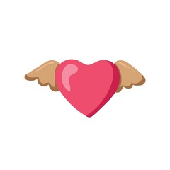 Heart with wings red line icon on white background. Doodle heart. Vector illustration.