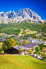 Fototapeta na wymiar Cortina d'Ampezzo, Italy - Dolomiti di Sesto mountain range, Alps.
