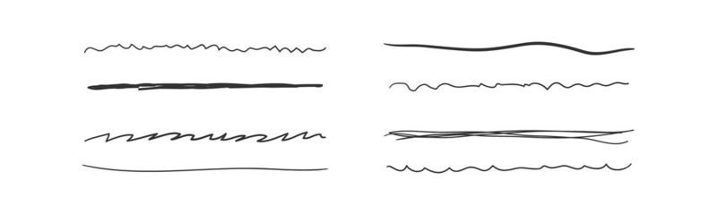 Set of wavy horizontal lines. Marker hand drawn line border set and doodle design. Hand drawn grunge brush strokes
