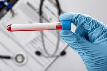 Doctor with a positive blood sample for new variant detected of the coronavirus strain. Research