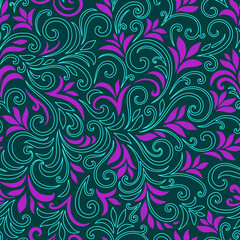 Elegant seamless pattern with leaves and curls. Luxury floral background. Vector illustration.