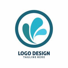 blue circle fluid water color line logo design