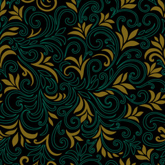Elegant seamless pattern with leaves and curls. Luxury floral background. Vector illustration.