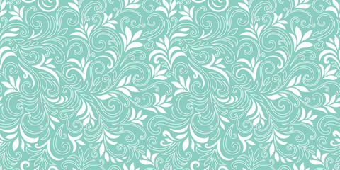 Elegant seamless pattern with leaves and curls. Luxury floral background. Vector illustration.