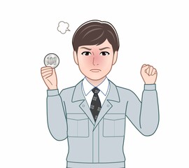 100円玉をもつ男性