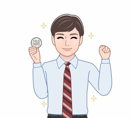 500円玉をもつ男性