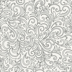 Elegant seamless pattern with leaves and curls. Luxury floral background. Vector illustration.