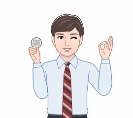 500円玉をもつ男性