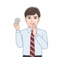 500円玉をもつ男性