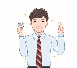 500円玉をもつ男性