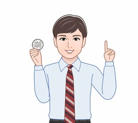 500円玉をもつ男性