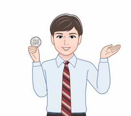 500円玉をもつ男性