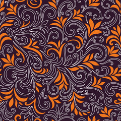 Elegant seamless pattern with leaves and curls. Luxury floral background. Vector illustration.