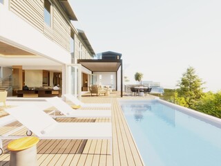 3d render of villa pool