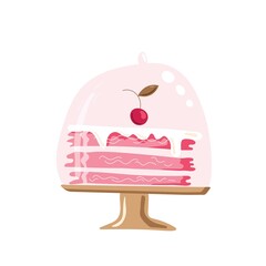 Lovely birthday cake, isolated on white background. Doodle illustration. For design holiday banner. Vector illustration.