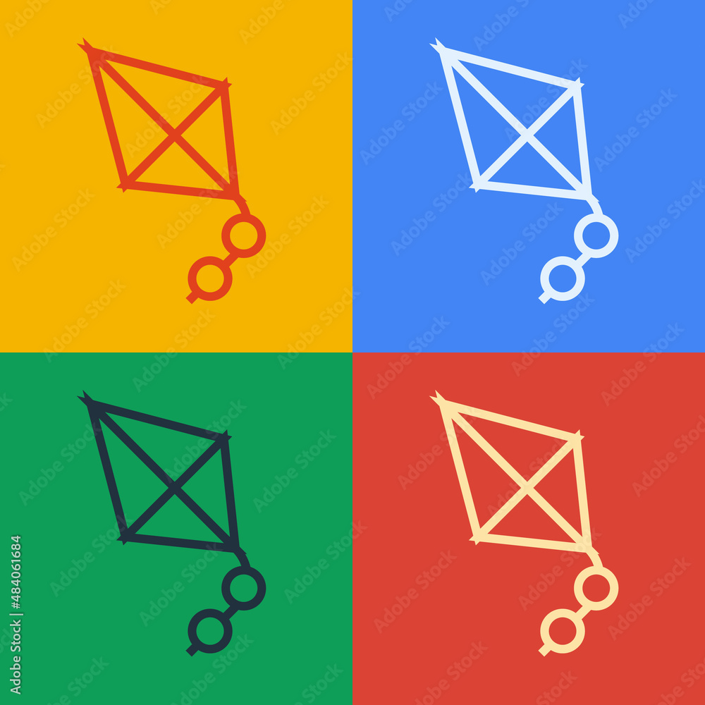 Poster pop art line kite icon isolated on color background. vector
