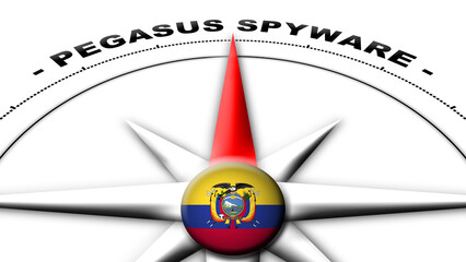 Ecuador Globe Sphere Flag and Compass Concept Pegasus Spyware Titles – 3D Illustration